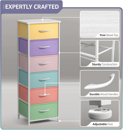 Dresser for Kids Bedroom, Fabric Drawers (5 Drawer, Pastel)