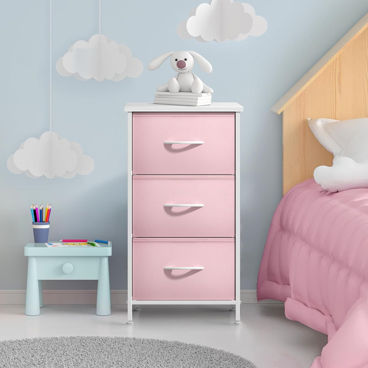 Dresser for Kids Bedroom, Fabric Drawers (5 Drawer, Pastel)