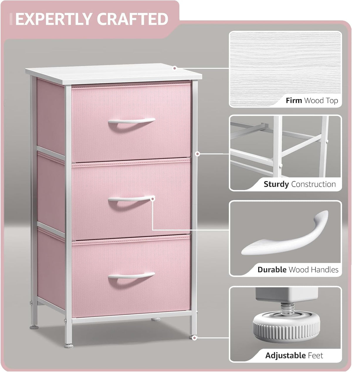 Dresser for Kids Bedroom, Fabric Drawers (5 Drawer, Pastel)