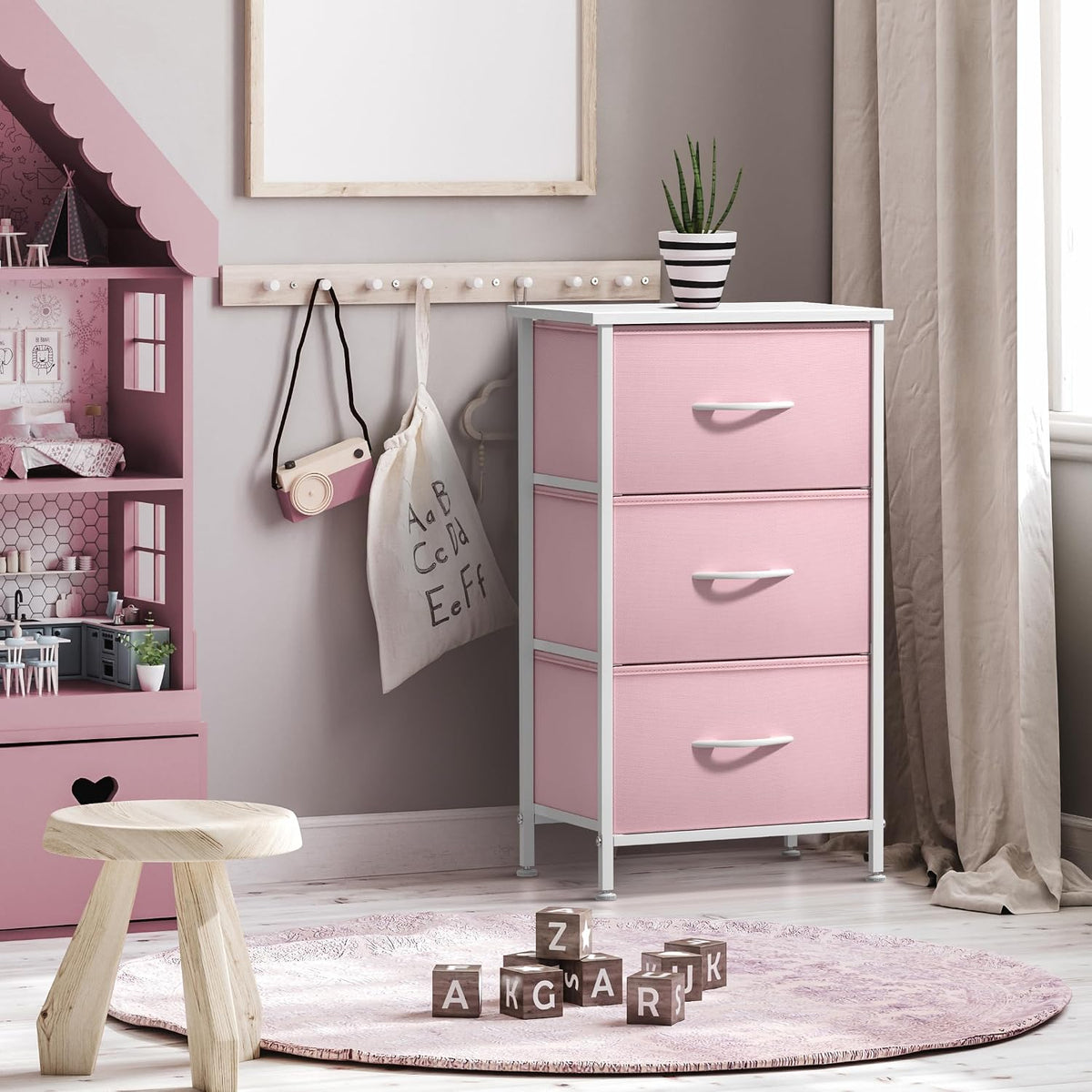 Dresser for Kids Bedroom, Fabric Drawers (5 Drawer, Pastel)