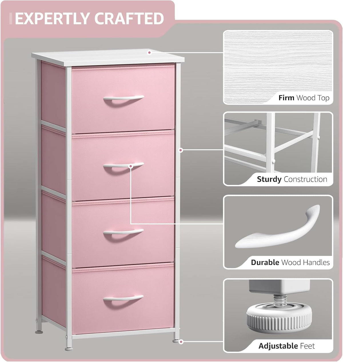 Dresser for Kids Bedroom, Fabric Drawers (5 Drawer, Pastel)