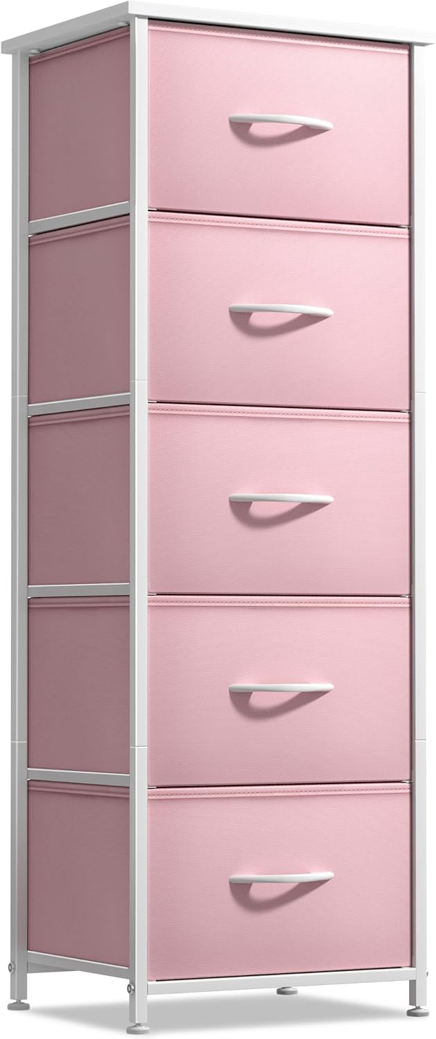 Dresser for Kids Bedroom, Fabric Drawers (5 Drawer, Pastel)