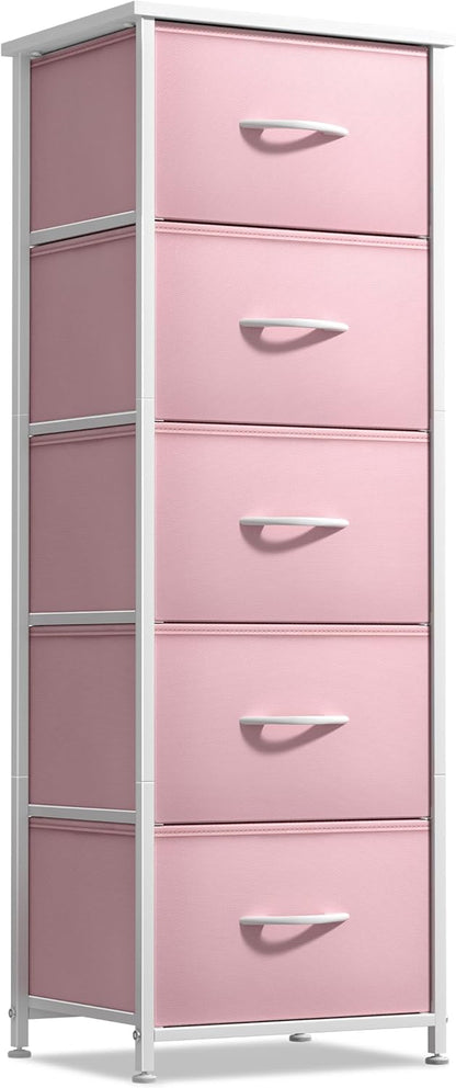 Dresser for Kids Bedroom, Fabric Drawers (5 Drawer, Pastel)