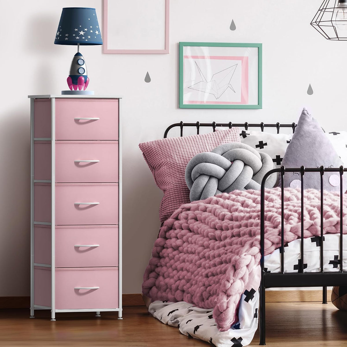 Dresser for Kids Bedroom, Fabric Drawers (5 Drawer, Pastel)