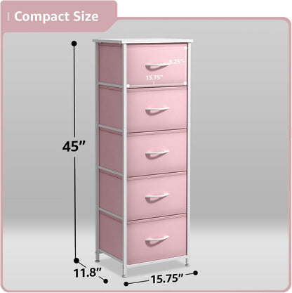 Dresser for Kids Bedroom, Fabric Drawers (5 Drawer, Pastel)