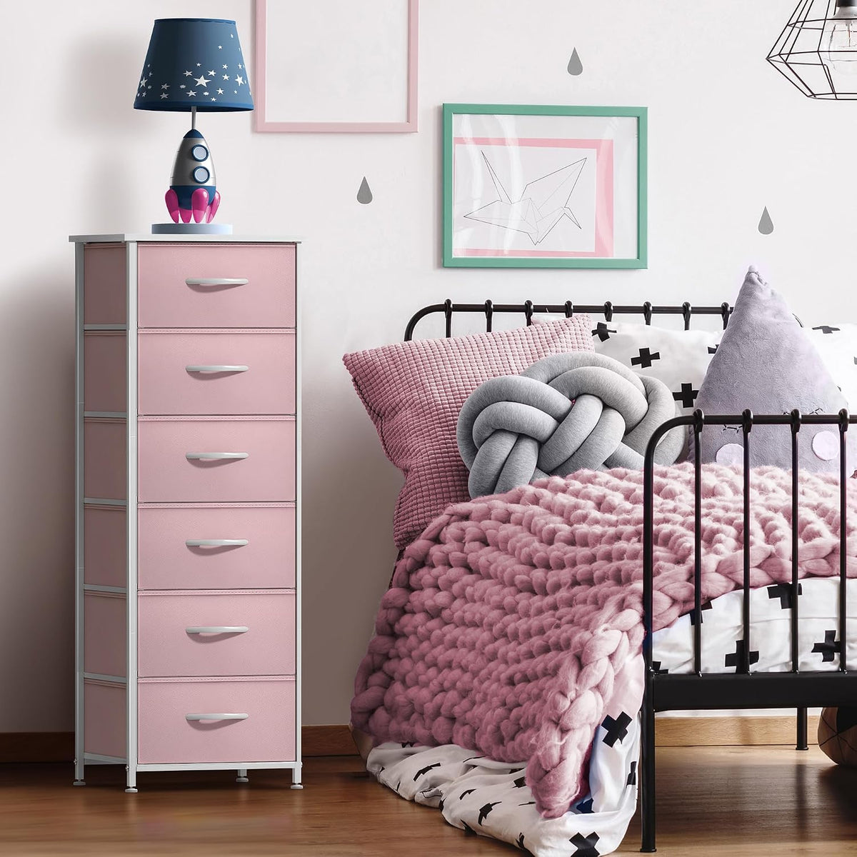 Dresser for Kids Bedroom, Fabric Drawers (5 Drawer, Pastel)
