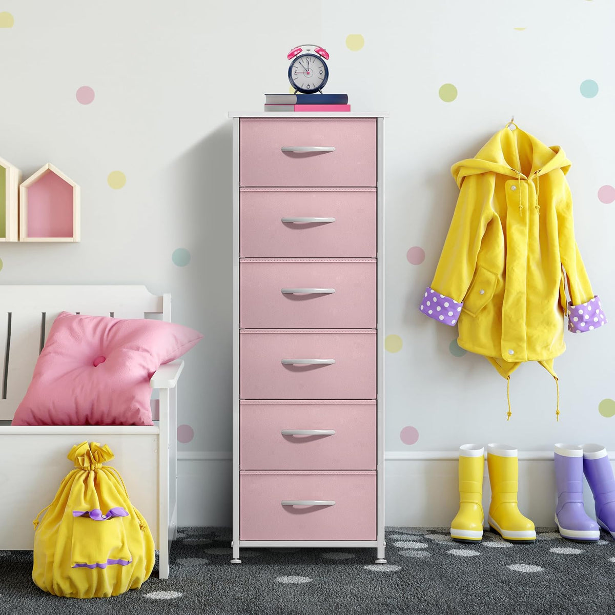 Dresser for Kids Bedroom, Fabric Drawers (5 Drawer, Pastel)