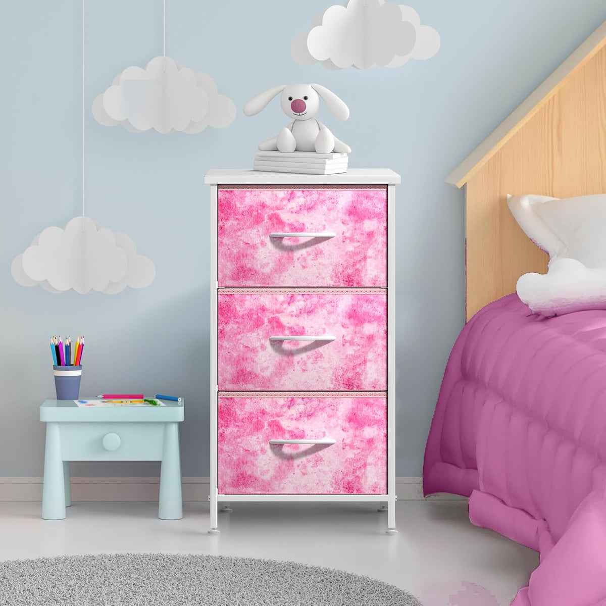 Dresser for Kids Bedroom, Fabric Drawers (5 Drawer, Pastel)