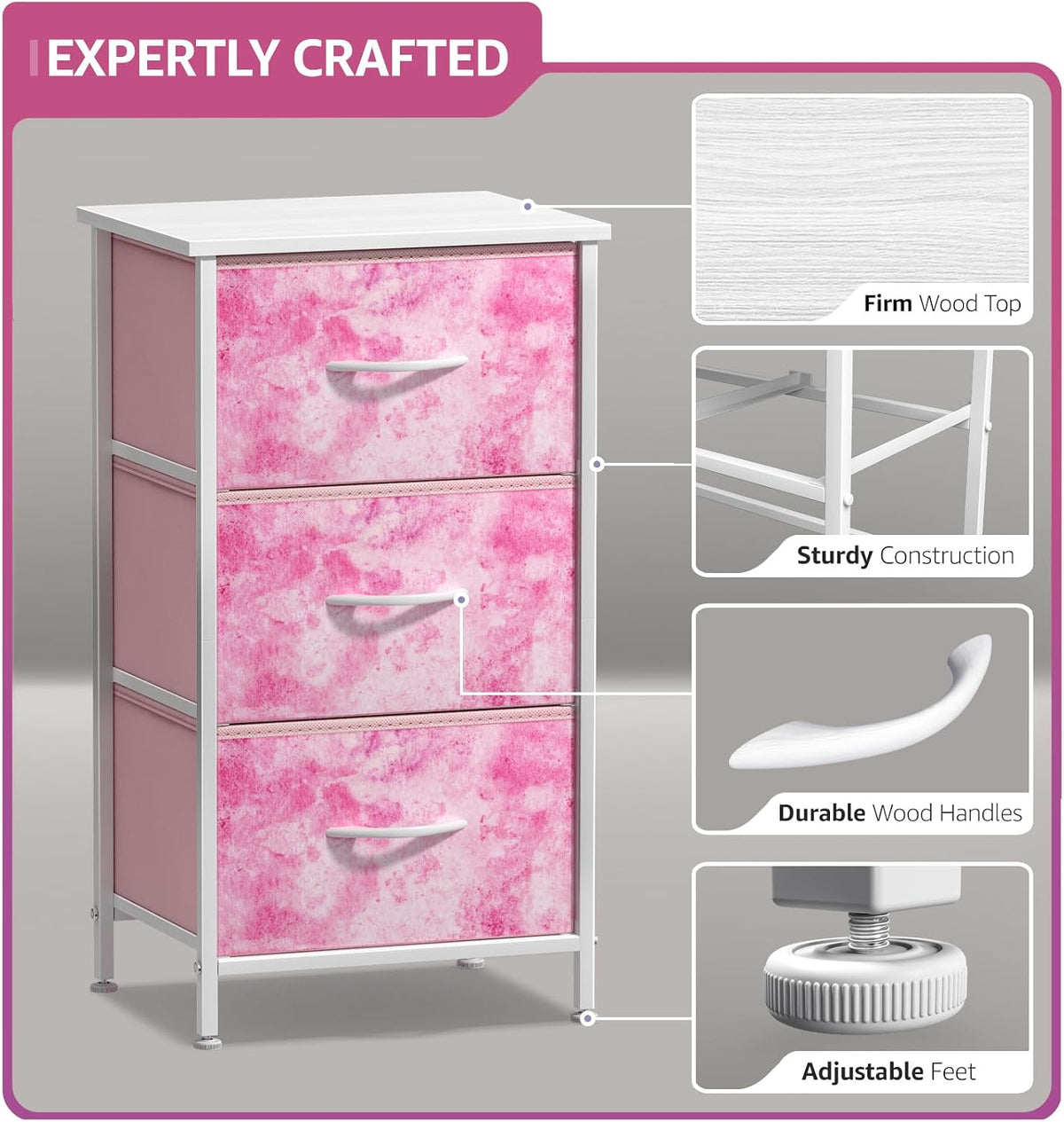 Dresser for Kids Bedroom, Fabric Drawers (5 Drawer, Pastel)