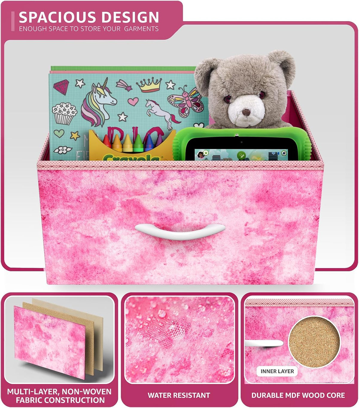 Dresser for Kids Bedroom, Fabric Drawers (5 Drawer, Pastel)