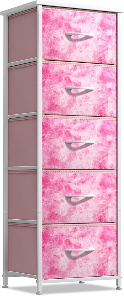 Dresser for Kids Bedroom, Fabric Drawers (5 Drawer, Pastel)