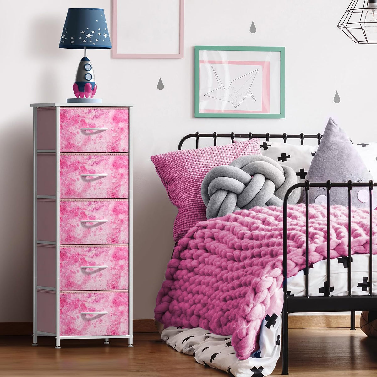 Dresser for Kids Bedroom, Fabric Drawers (5 Drawer, Pastel)