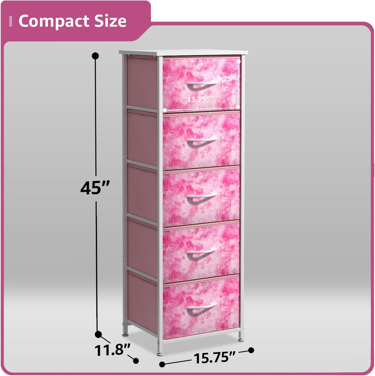Dresser for Kids Bedroom, Fabric Drawers (5 Drawer, Pastel)