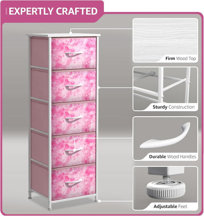 Dresser for Kids Bedroom, Fabric Drawers (5 Drawer, Pastel)