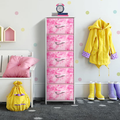 Dresser for Kids Bedroom, Fabric Drawers (5 Drawer, Pastel)