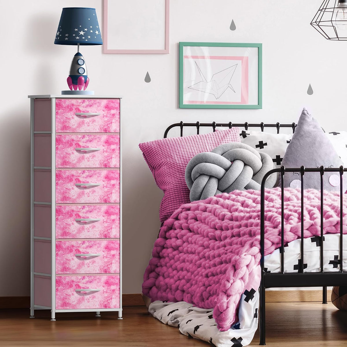 Dresser for Kids Bedroom, Fabric Drawers (5 Drawer, Pastel)