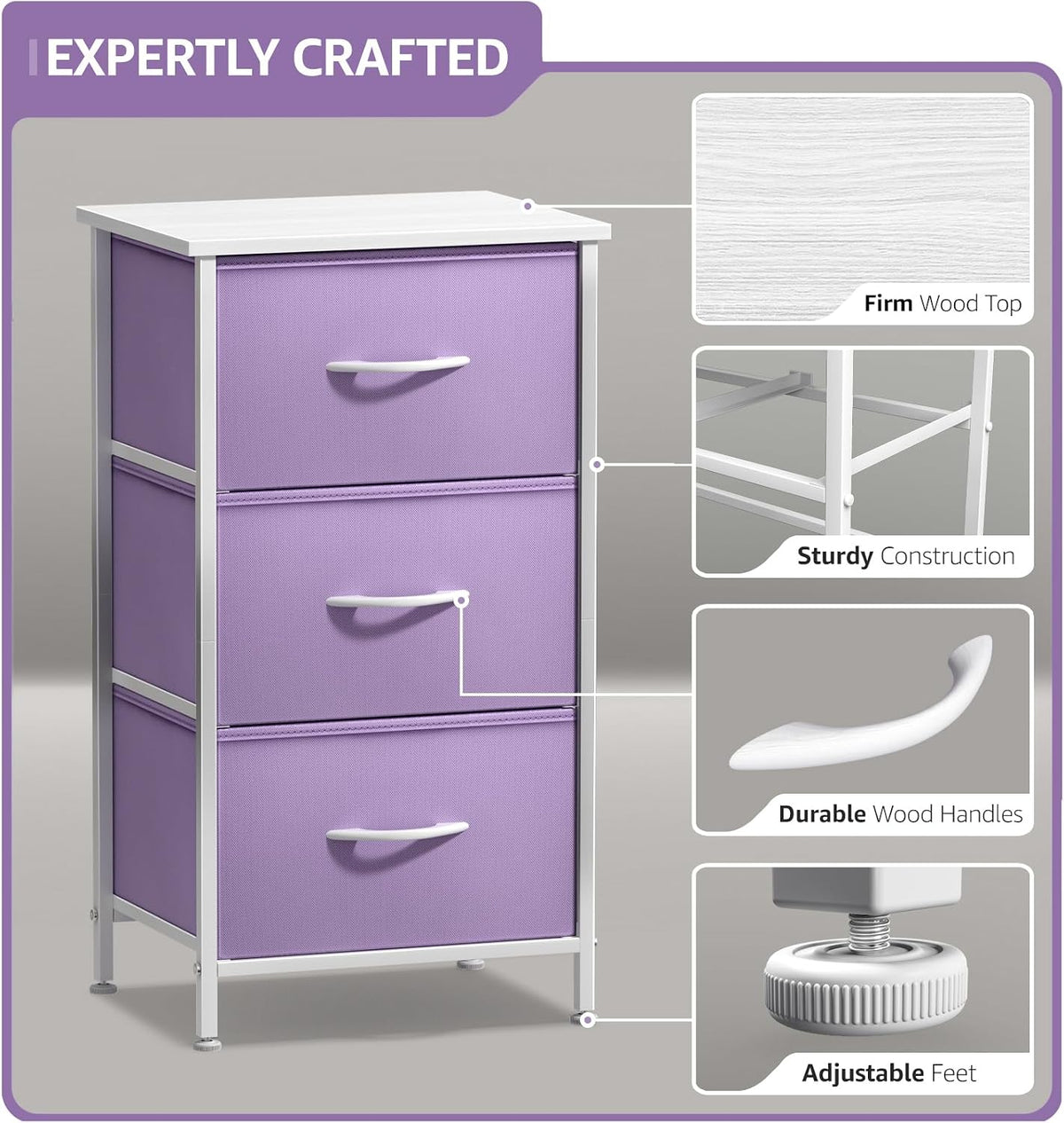 Dresser for Kids Bedroom, Fabric Drawers (5 Drawer, Pastel)