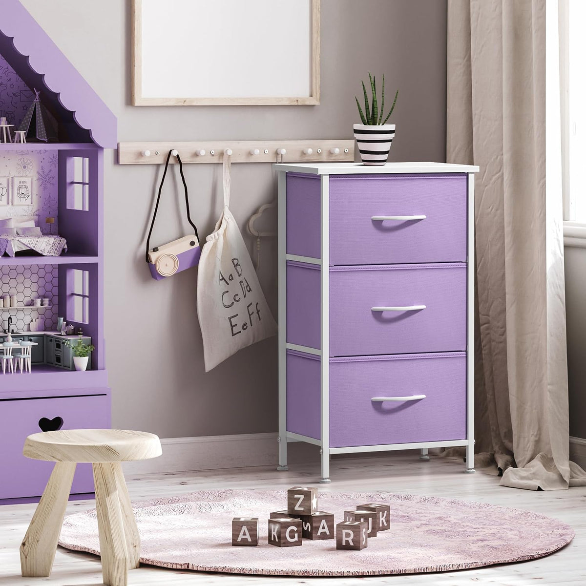 Dresser for Kids Bedroom, Fabric Drawers (5 Drawer, Pastel)