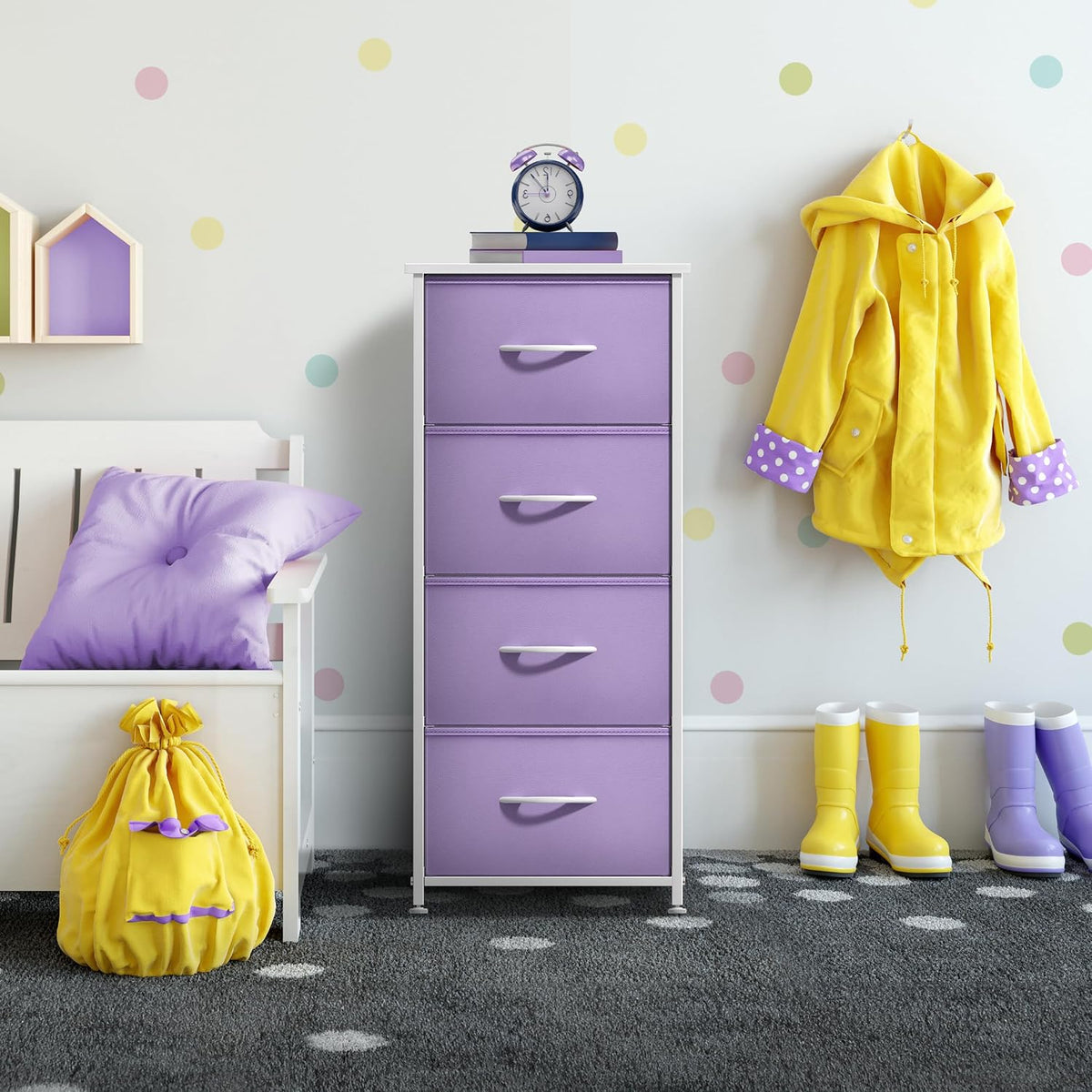Dresser for Kids Bedroom, Fabric Drawers (5 Drawer, Pastel)