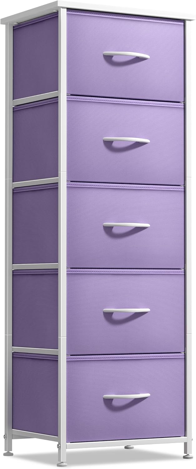 Dresser for Kids Bedroom, Fabric Drawers (5 Drawer, Pastel)