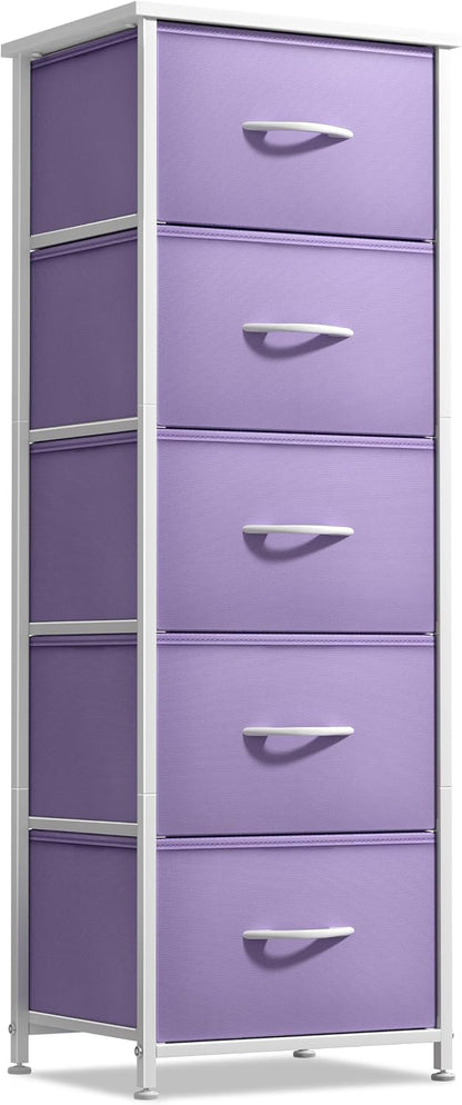 Dresser for Kids Bedroom, Fabric Drawers (5 Drawer, Pastel)