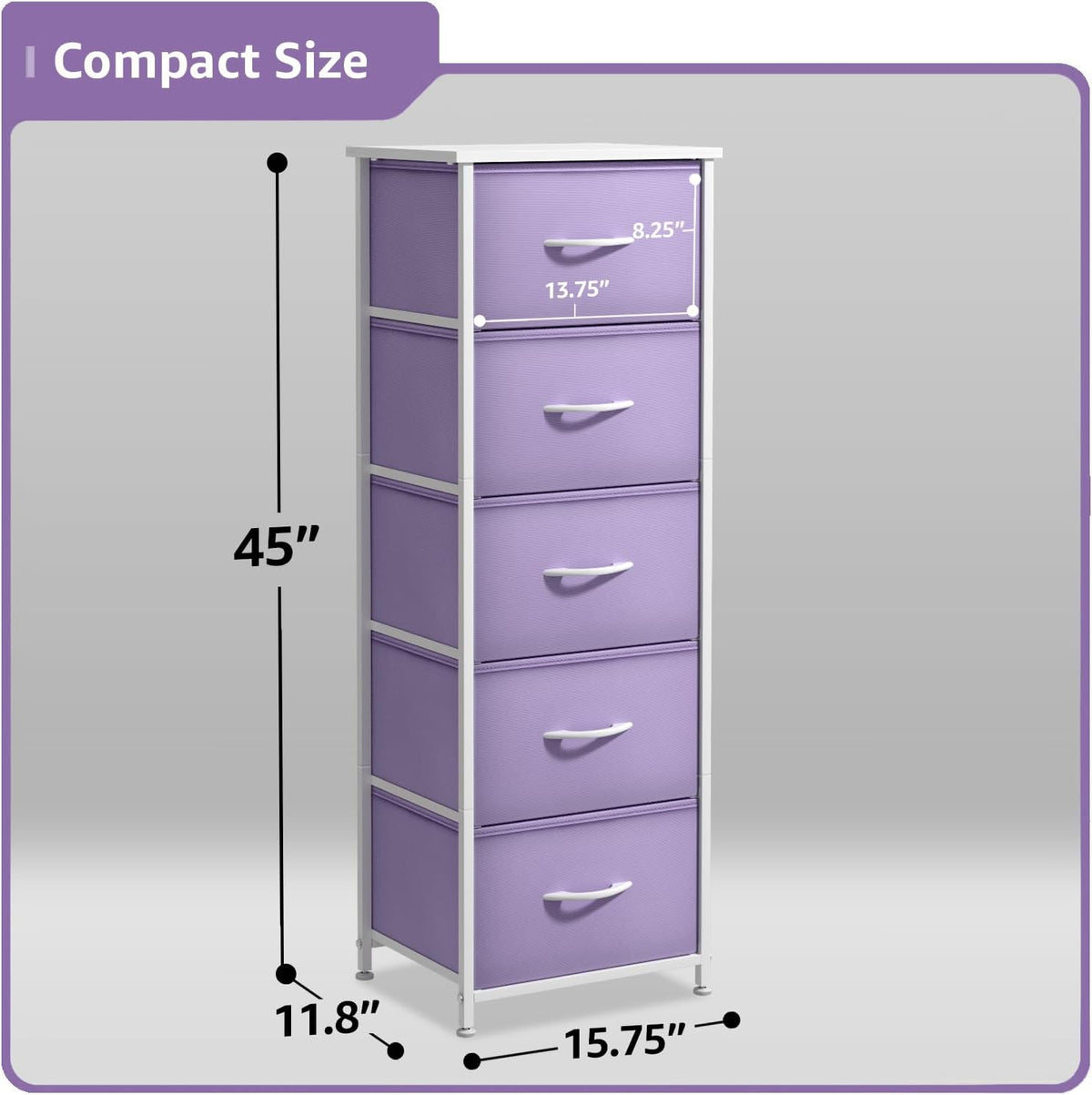 Dresser for Kids Bedroom, Fabric Drawers (5 Drawer, Pastel)