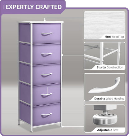Dresser for Kids Bedroom, Fabric Drawers (5 Drawer, Pastel)