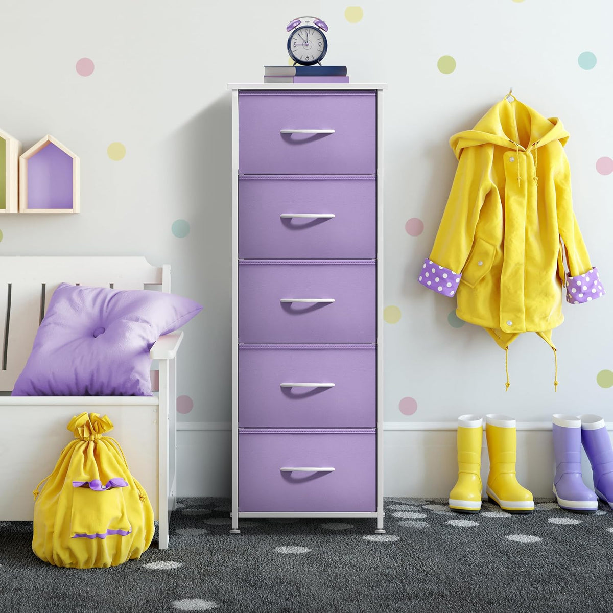 Dresser for Kids Bedroom, Fabric Drawers (5 Drawer, Pastel)