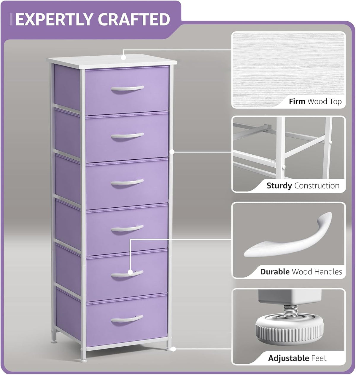 Dresser for Kids Bedroom, Fabric Drawers (5 Drawer, Pastel)