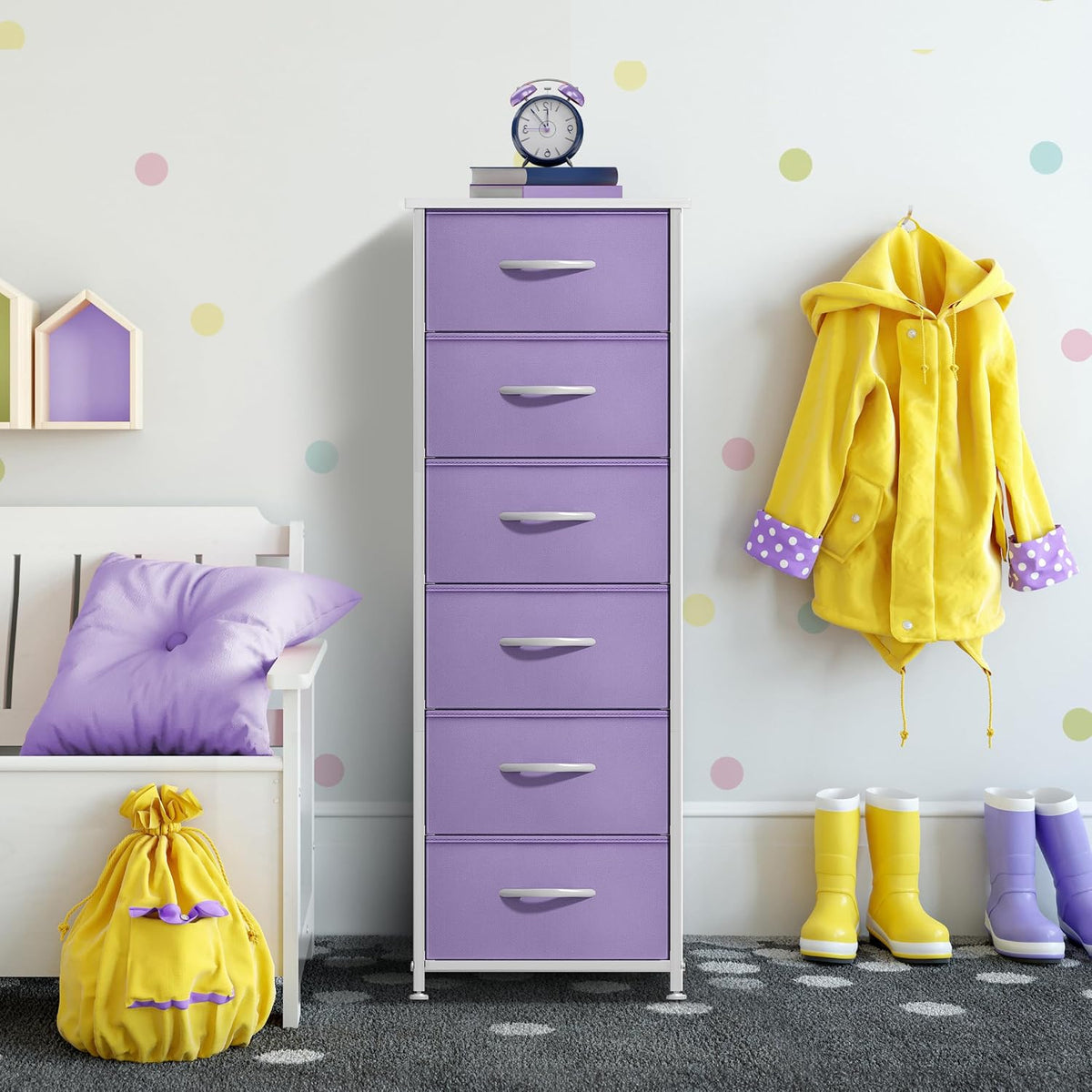 Dresser for Kids Bedroom, Fabric Drawers (5 Drawer, Pastel)