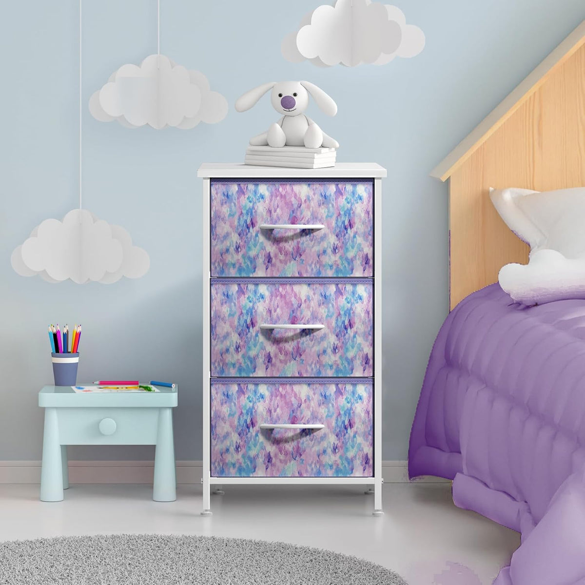 Dresser for Kids Bedroom, Fabric Drawers (5 Drawer, Pastel)