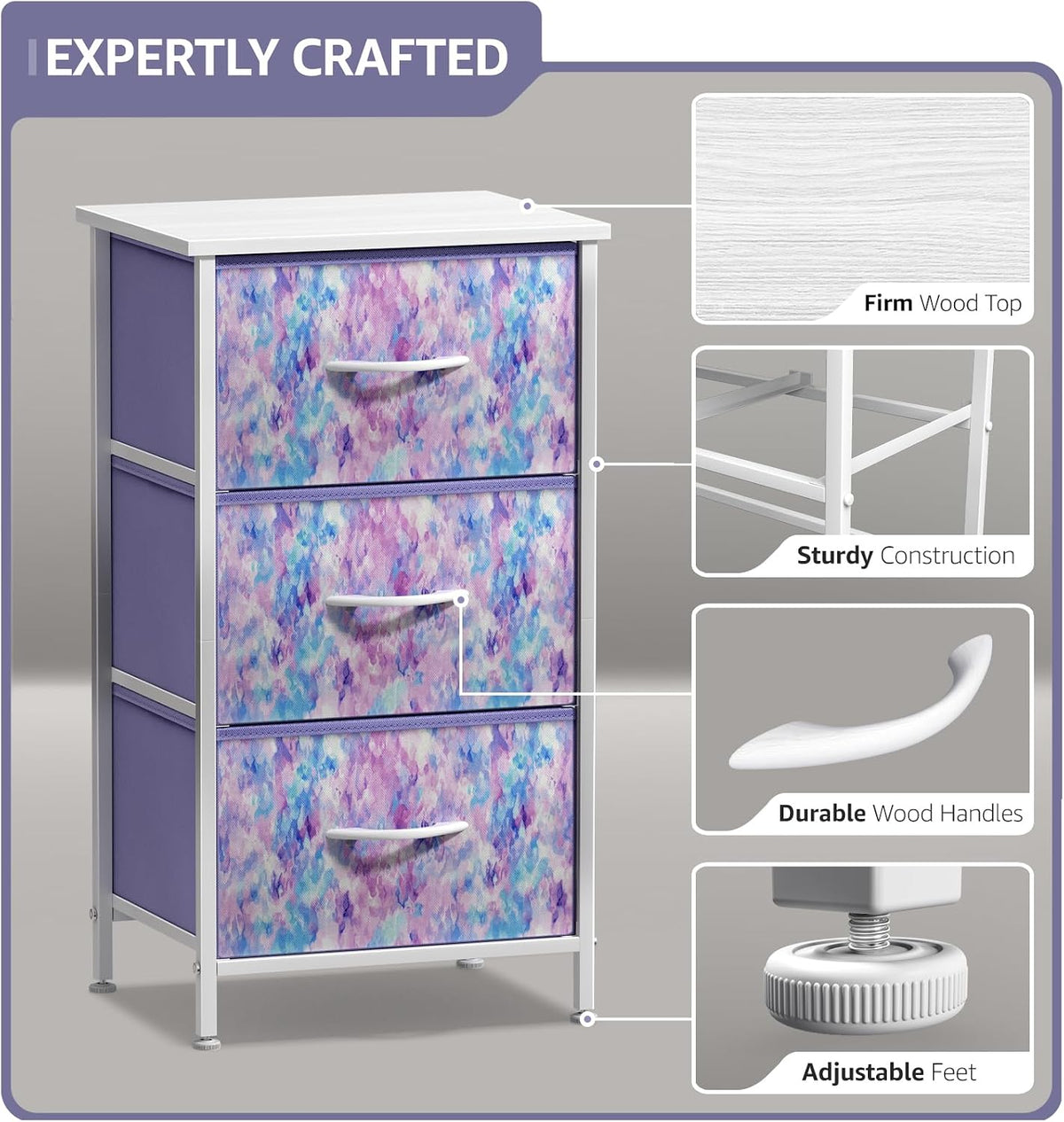 Dresser for Kids Bedroom, Fabric Drawers (5 Drawer, Pastel)