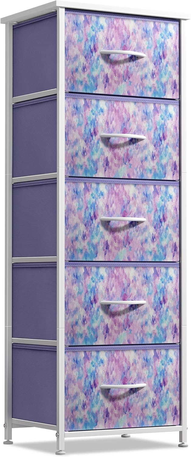 Dresser for Kids Bedroom, Fabric Drawers (5 Drawer, Pastel)