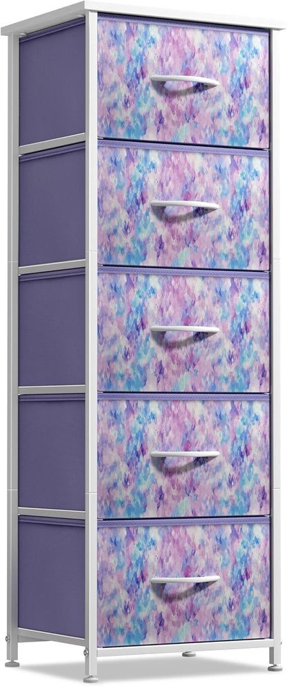 Dresser for Kids Bedroom, Fabric Drawers (5 Drawer, Pastel)