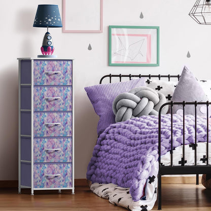 Dresser for Kids Bedroom, Fabric Drawers (5 Drawer, Pastel)