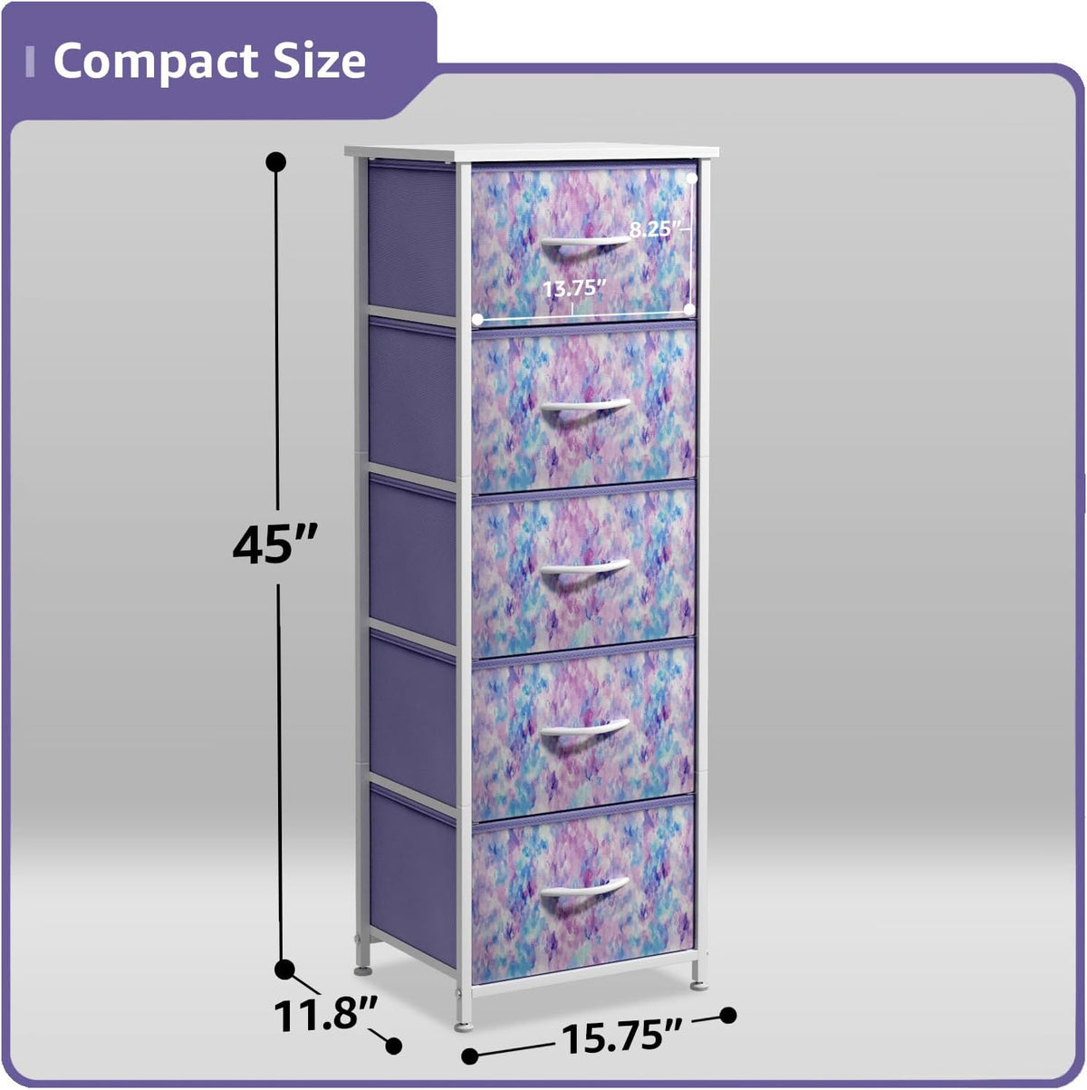 Dresser for Kids Bedroom, Fabric Drawers (5 Drawer, Pastel)