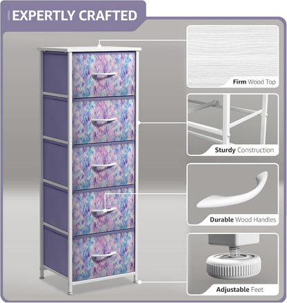 Dresser for Kids Bedroom, Fabric Drawers (5 Drawer, Pastel)