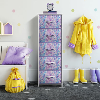 Dresser for Kids Bedroom, Fabric Drawers (5 Drawer, Pastel)