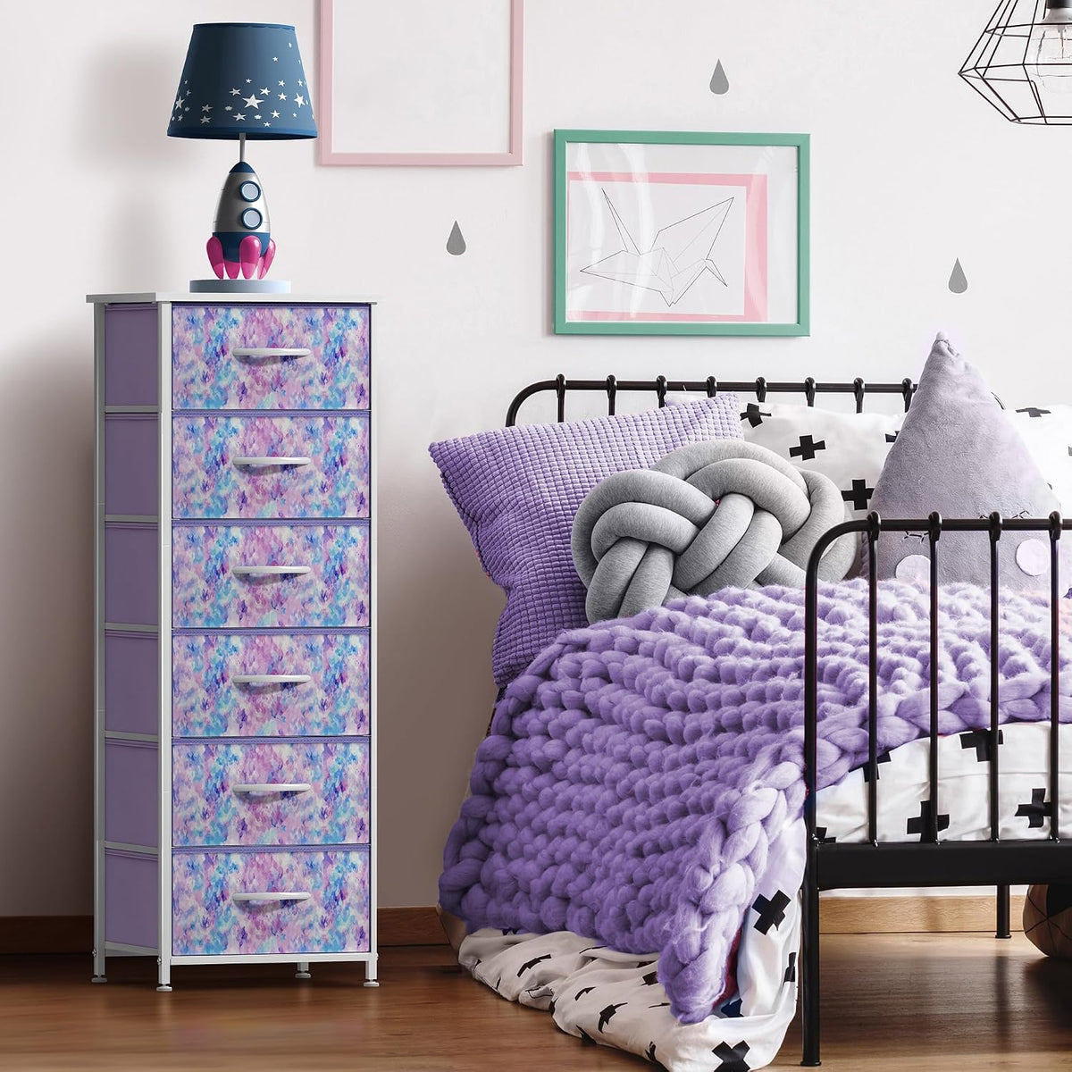 Dresser for Kids Bedroom, Fabric Drawers (5 Drawer, Pastel)