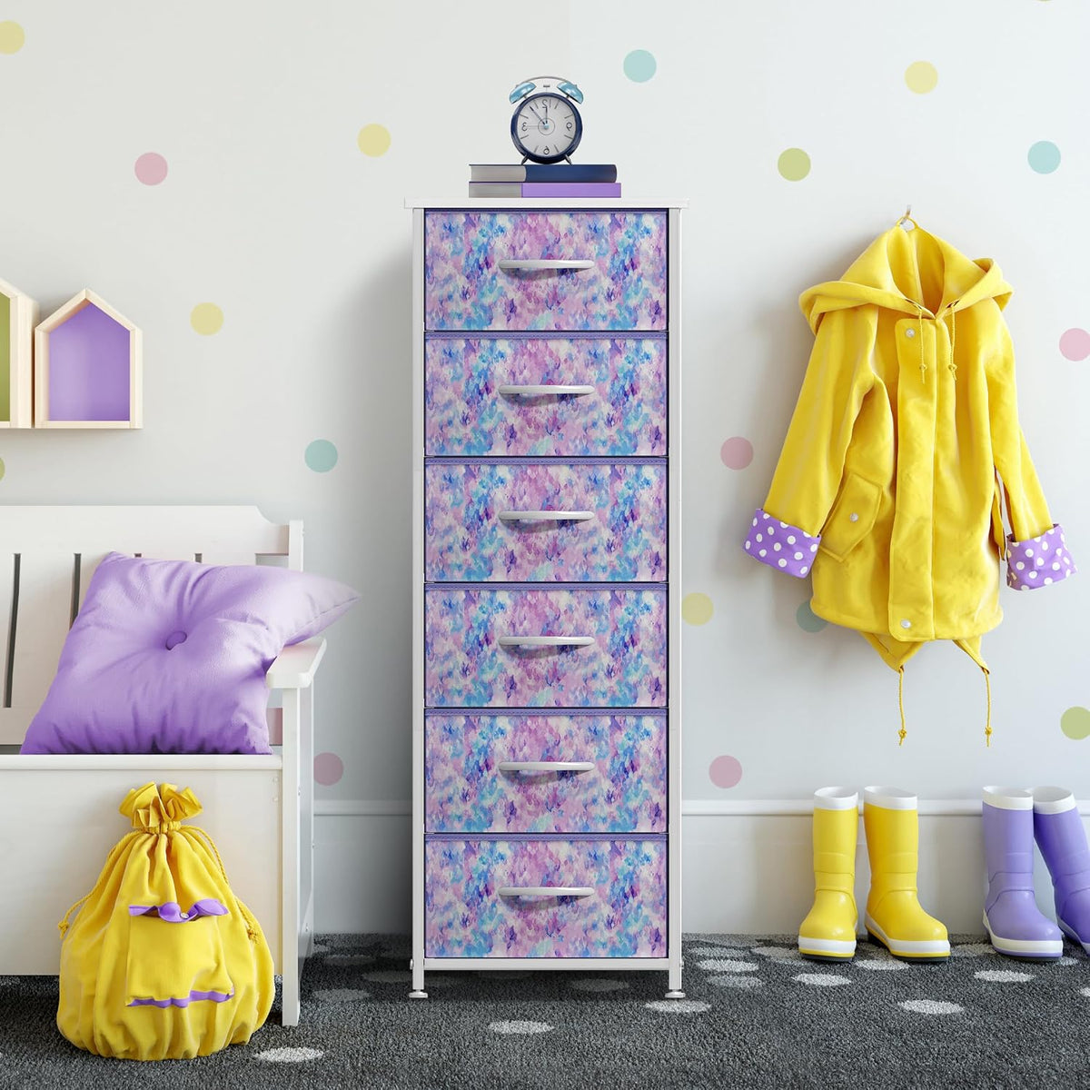 Dresser for Kids Bedroom, Fabric Drawers (5 Drawer, Pastel)