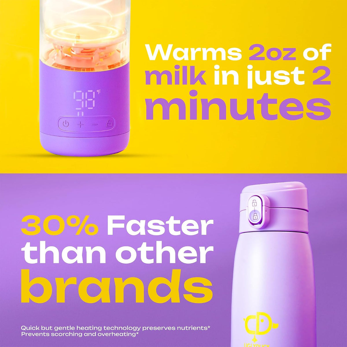 Portable Bottle Warmer for Travel 17 oz Capacity | Breast Milk Warmer for Baby On the Go | Temperature Adjustable 98°F to 158°F | for Milk, Formula & Water | USB Rechargeable, BPA Free & Leak-Proof
