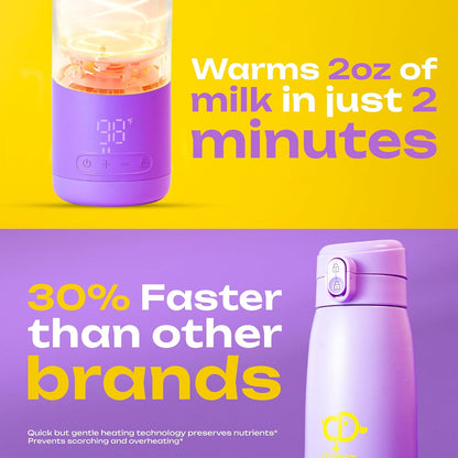Portable Bottle Warmer for Travel 17 oz Capacity | Breast Milk Warmer for Baby On the Go | Temperature Adjustable 98°F to 158°F | for Milk, Formula & Water | USB Rechargeable, BPA Free & Leak-Proof