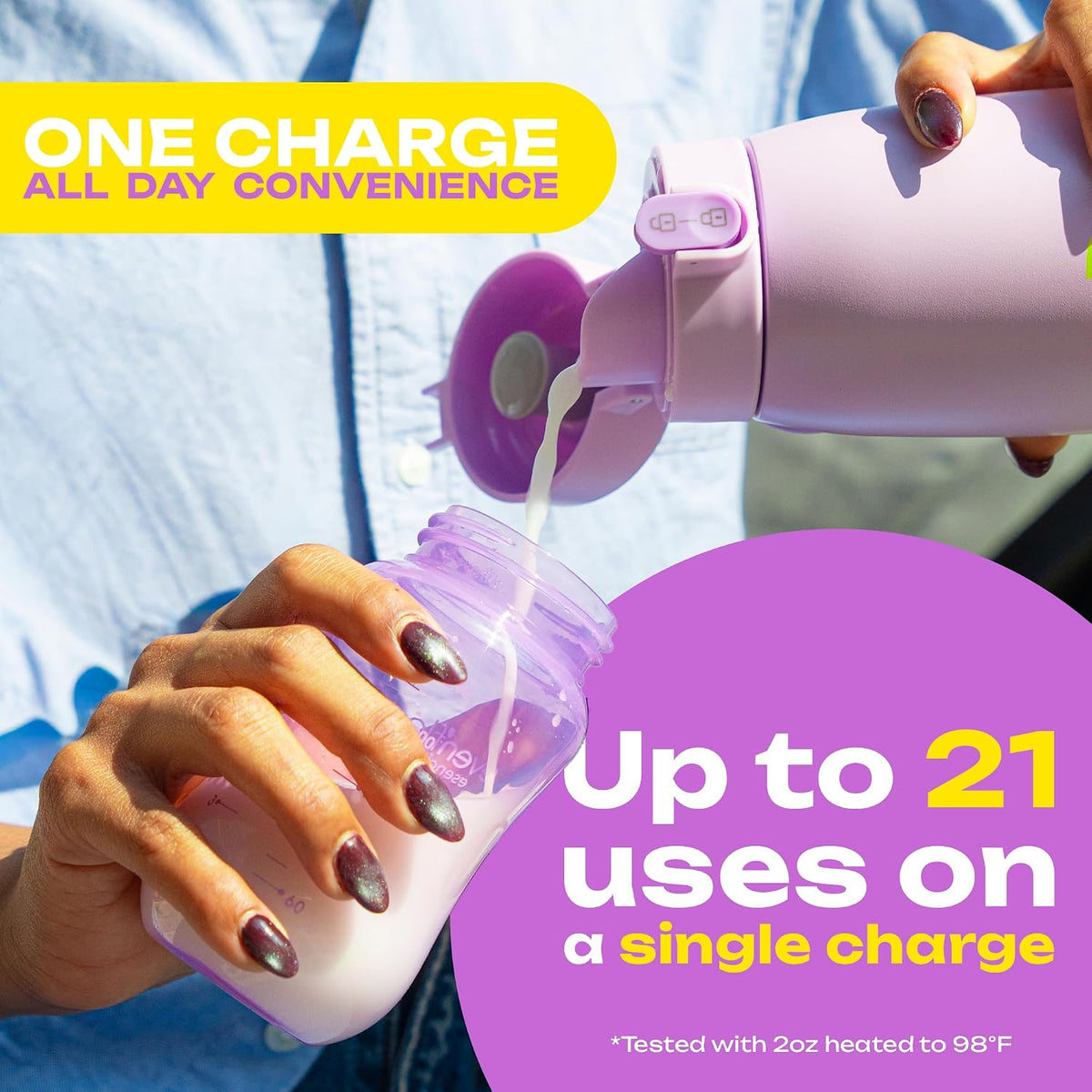 Portable Bottle Warmer for Travel 17 oz Capacity | Breast Milk Warmer for Baby On the Go | Temperature Adjustable 98°F to 158°F | for Milk, Formula & Water | USB Rechargeable, BPA Free & Leak-Proof