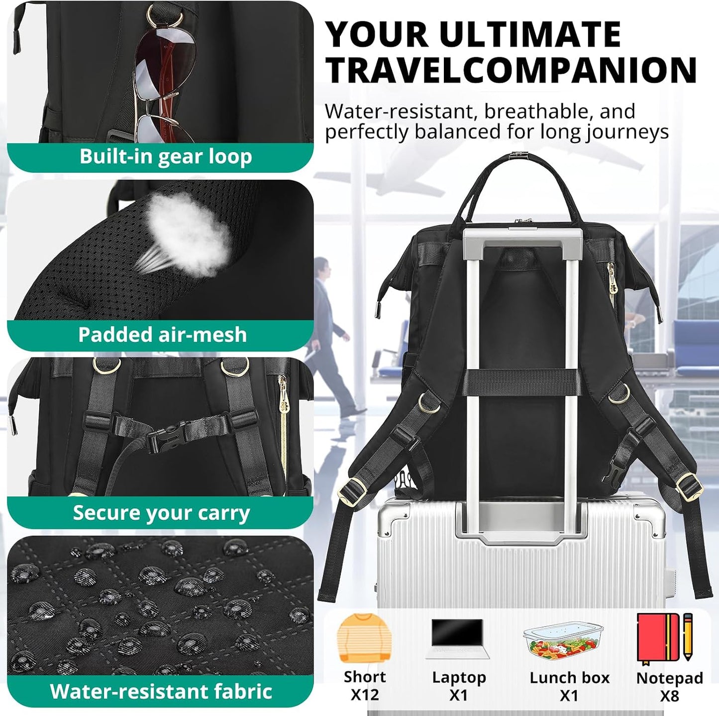 AIJIEKE Lunch Backpack for Women, 15.6 Laptop Backpack, Lunch Box, Red | Water resistant computer bag with insulated leakproof cooler. Travel meal prep backpack for nurse, teacher, college commute