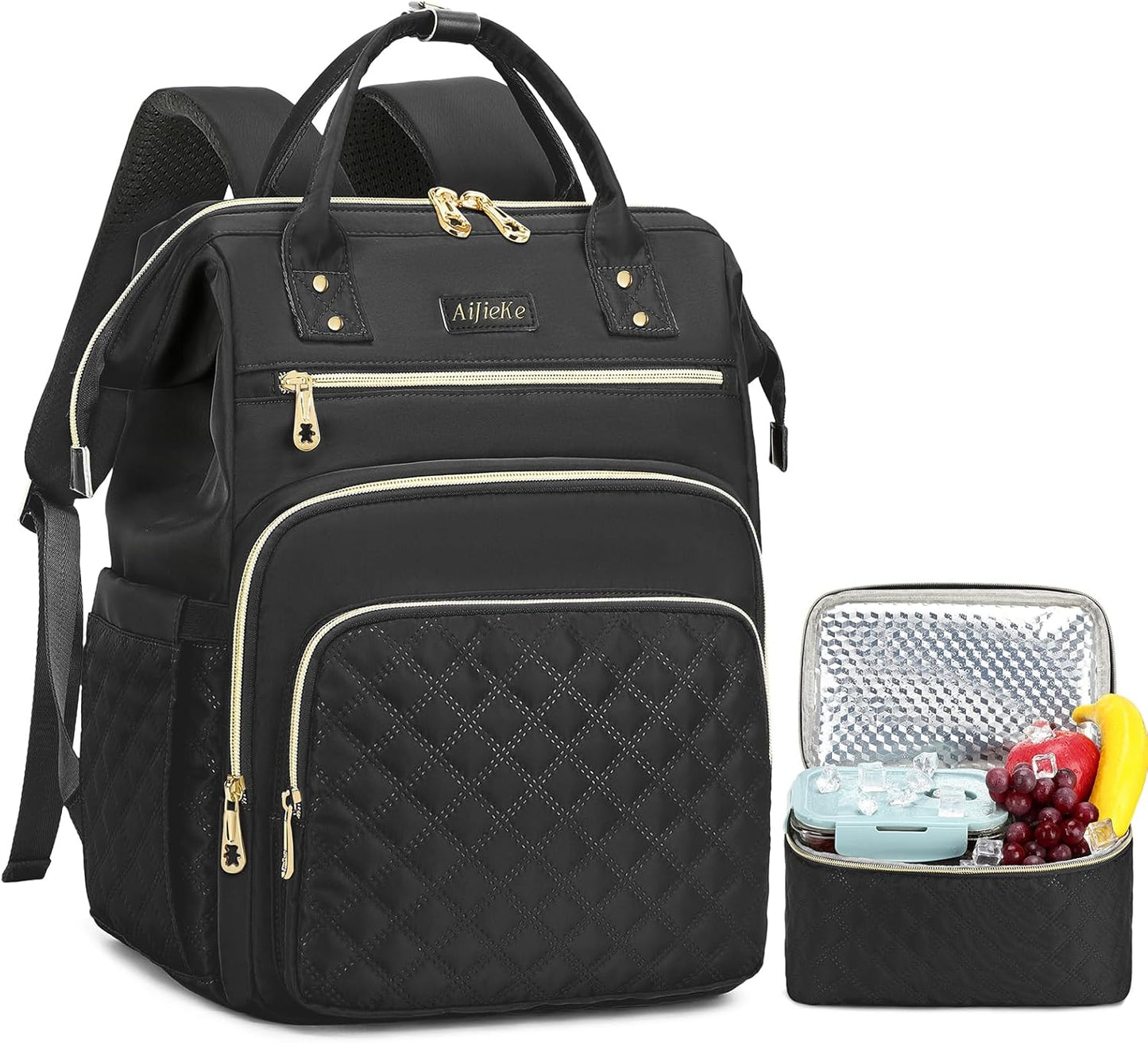 AIJIEKE Lunch Backpack for Women, 15.6 Laptop Backpack, Lunch Box, Red | Water resistant computer bag with insulated leakproof cooler. Travel meal prep backpack for nurse, teacher, college commute