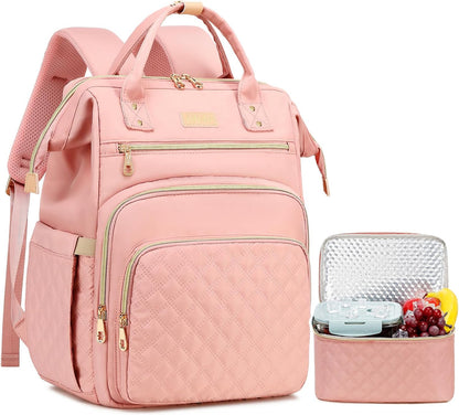 AIJIEKE Lunch Backpack for Women, 15.6 Laptop Backpack, Lunch Box, Red | Water resistant computer bag with insulated leakproof cooler. Travel meal prep backpack for nurse, teacher, college commute