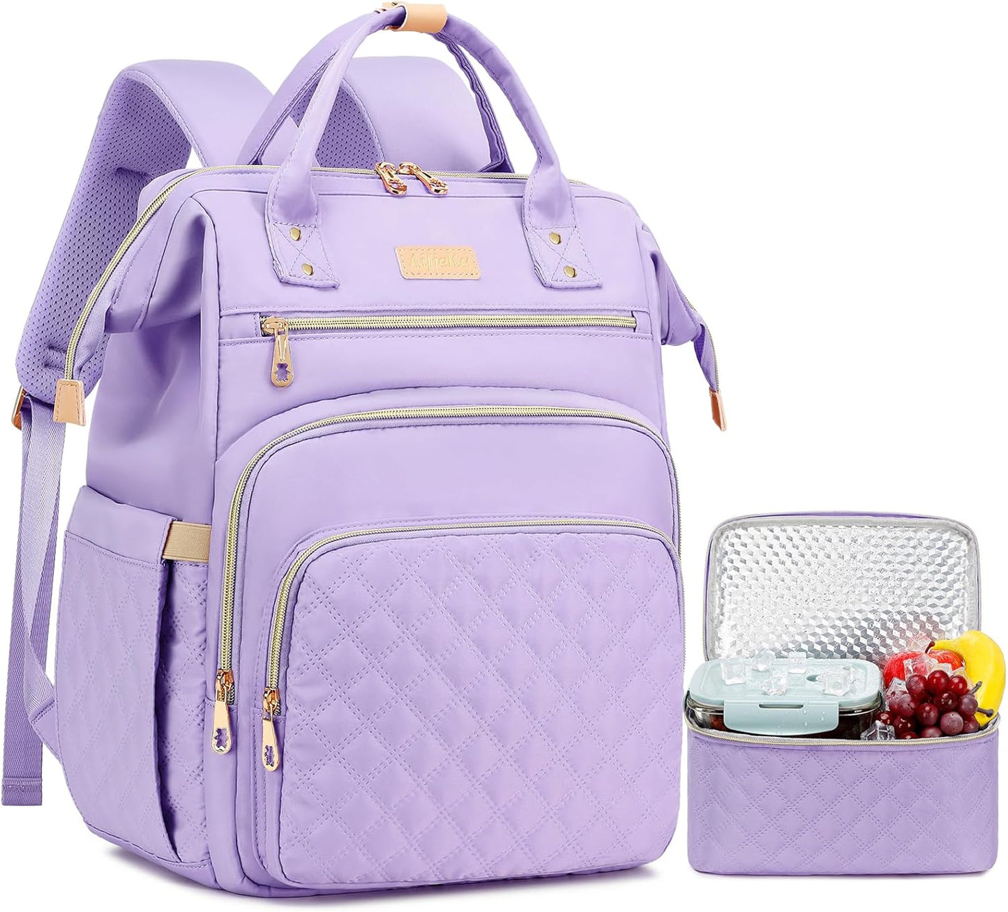 AIJIEKE Lunch Backpack for Women, 15.6 Laptop Backpack, Lunch Box, Red | Water resistant computer bag with insulated leakproof cooler. Travel meal prep backpack for nurse, teacher, college commute