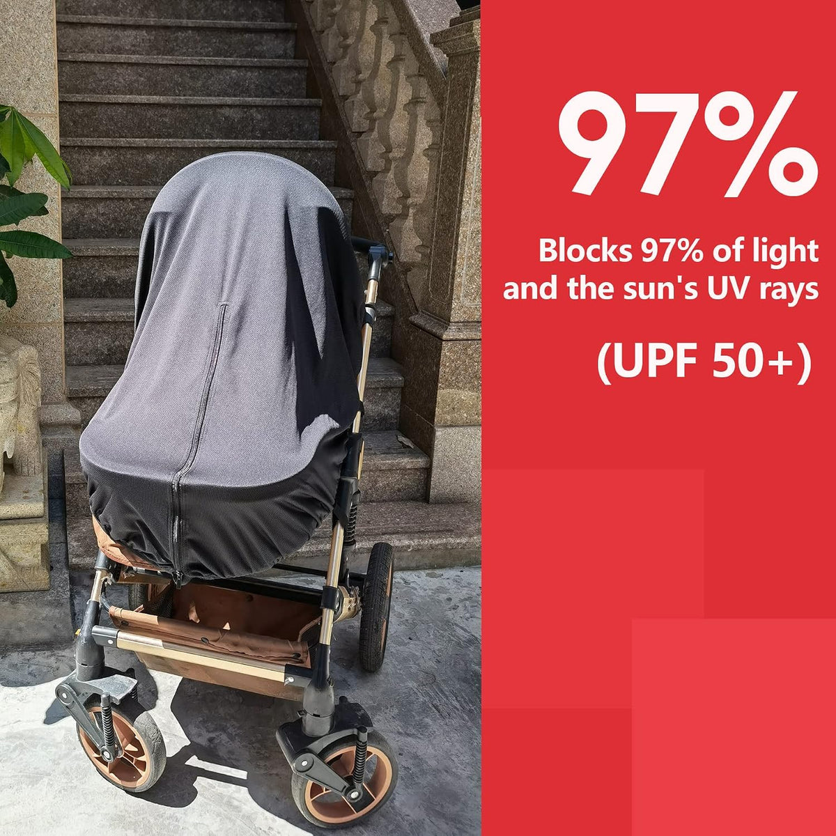Sun Shade for Baby Strollers (0-6m), UV Sun and Sleep Shade Universal Fit for Baby Travel Size Strollers, Blackout Stroller Cover, Breathable and Stops 99% of The Sun's Rays (UPF50+) Black
