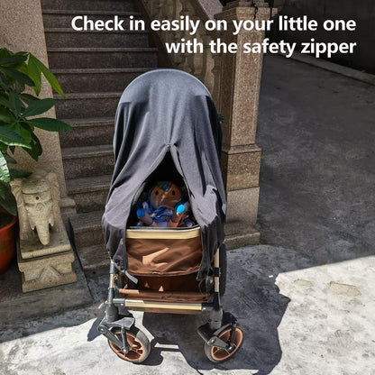 Sun Shade for Baby Strollers (0-6m), UV Sun and Sleep Shade Universal Fit for Baby Travel Size Strollers, Blackout Stroller Cover, Breathable and Stops 99% of The Sun's Rays (UPF50+) Black