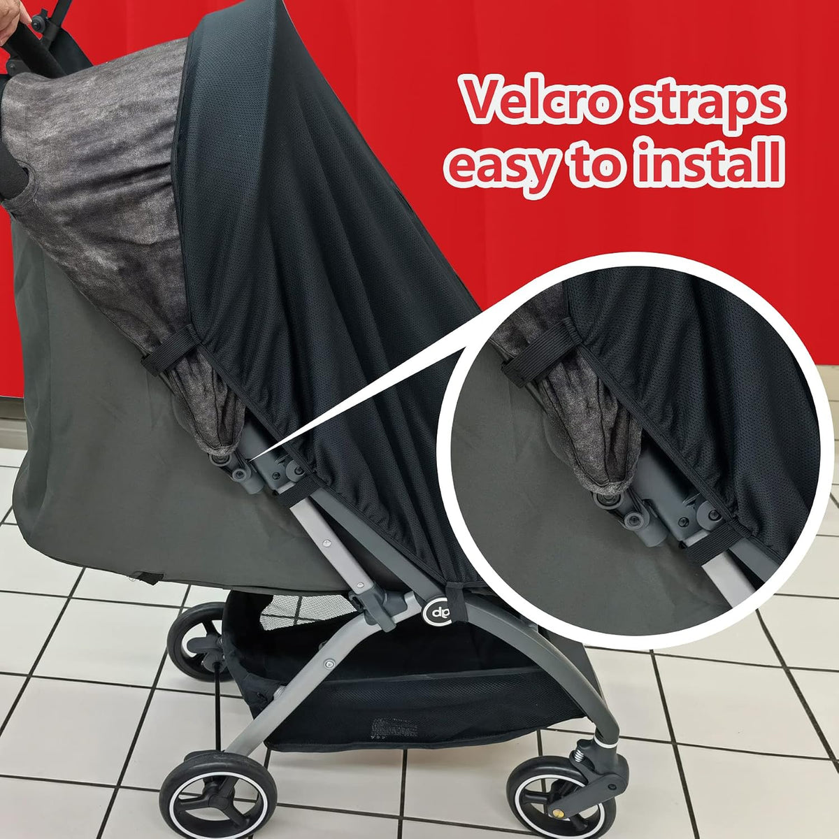Sun Shade for Baby Strollers (0-6m), UV Sun and Sleep Shade Universal Fit for Baby Travel Size Strollers, Blackout Stroller Cover, Breathable and Stops 99% of The Sun's Rays (UPF50+) Black